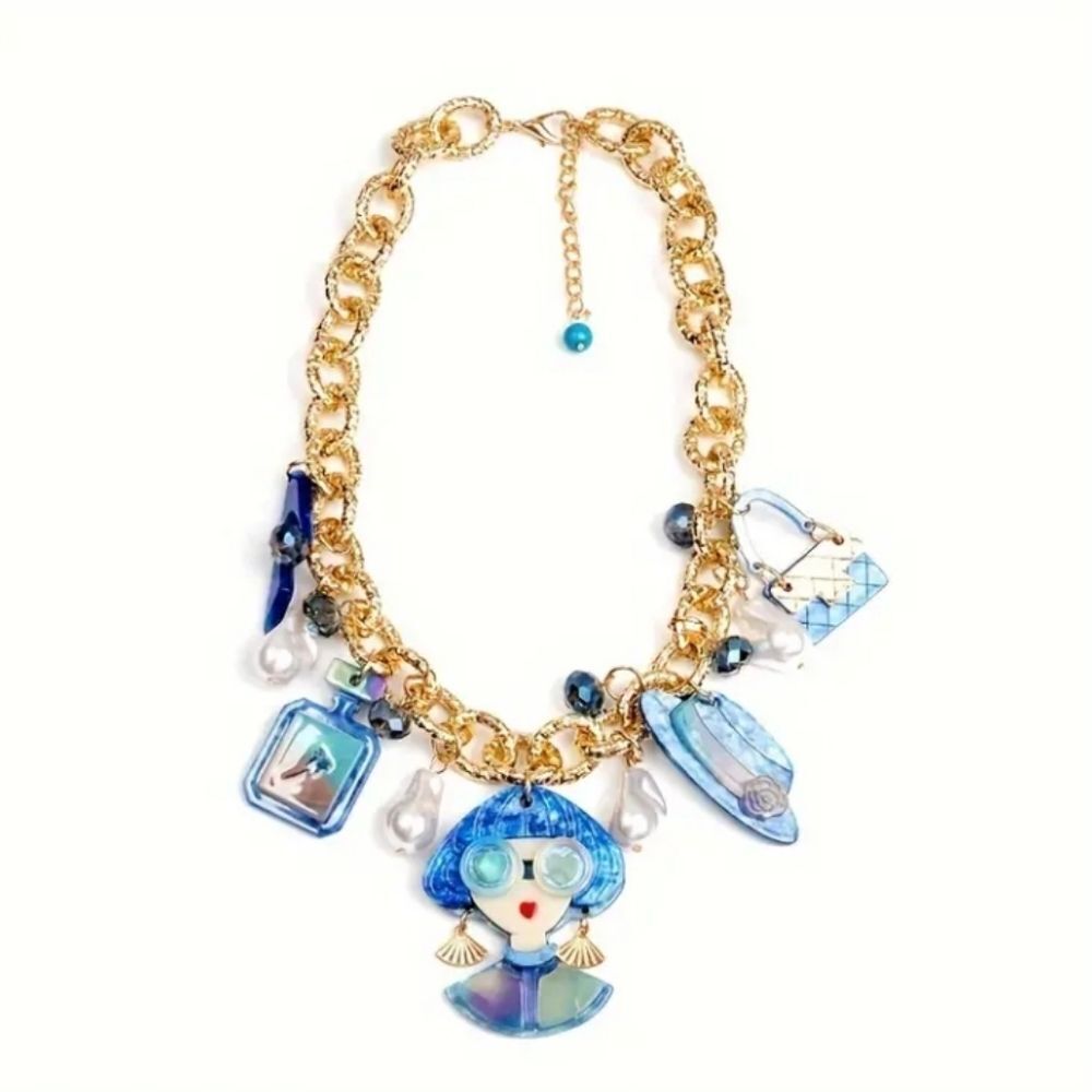 Fashion Lady Head Pendant Statement Necklace Unique